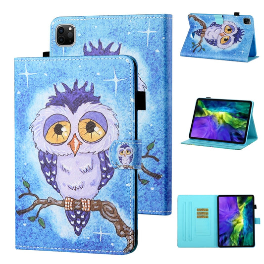 For iPad Pro 11 2024 Coloured Drawing Stitching Smart Leather Tablet Case(Blue Owl) - iPad Pro 11 2024 Cases by buy2fix | Online Shopping UK | buy2fix