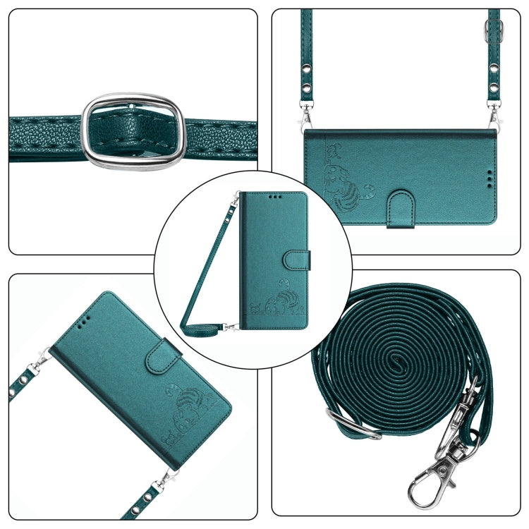 For Motorola Moto G Stylus 5G 2024 Cat Rat Embossed Pattern RFID Leather Phone Case with Lanyard(Peacock Green) - Motorola Cases by buy2fix | Online Shopping UK | buy2fix