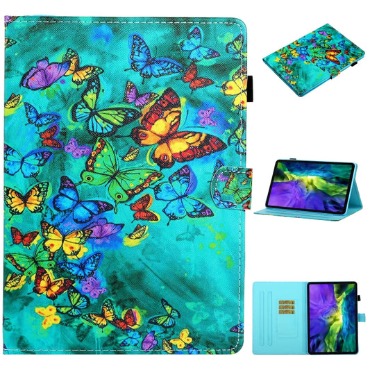 For iPad Pro 11 2024 Coloured Drawing Stitching Smart Leather Tablet Case(Green Butterfly) - iPad Pro 11 2024 Cases by buy2fix | Online Shopping UK | buy2fix