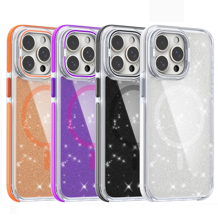 For iPhone 11 Pro Max Two-color Glitter Powder Lens Holder Magsafe Phone Case(White) - iPhone 11 Pro Max Cases by buy2fix | Online Shopping UK | buy2fix