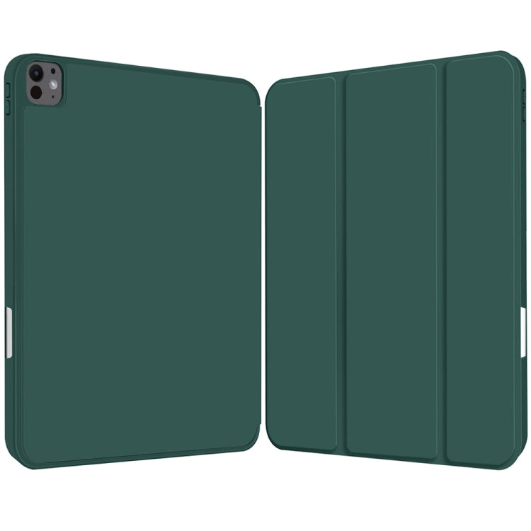 For iPad Pro 13 2024 3-fold TPU Smart Leather Tablet Case with Pen Slot(Dark Green) - iPad Pro 13 2024 Cases by buy2fix | Online Shopping UK | buy2fix