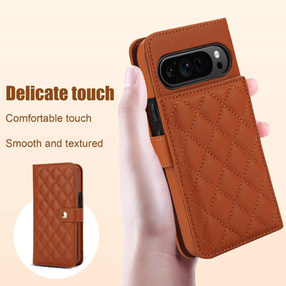 For Google Pixel 9 Crossbody Multifunction Rhombic Leather Phone Case(Brown) - Google Cases by buy2fix | Online Shopping UK | buy2fix