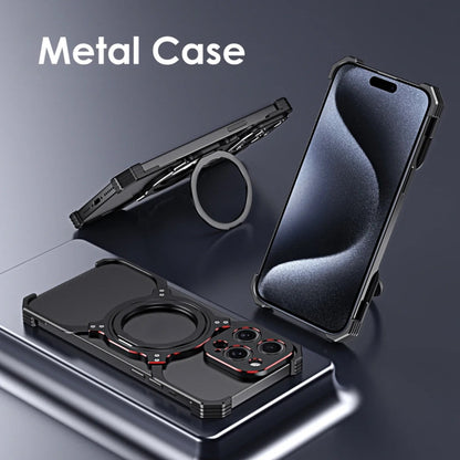 For iPhone 13 Mechanical Arm Borderless MagSafe Holder Metal Phone Case(Black Blue) - iPhone 13 Cases by buy2fix | Online Shopping UK | buy2fix