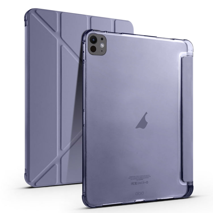 For iPad Pro 13 2024 Multi-folding TPU Leather Smart Tablet Case with Pen Slot(Lavender Purple) - iPad Pro 13 2024 Cases by buy2fix | Online Shopping UK | buy2fix