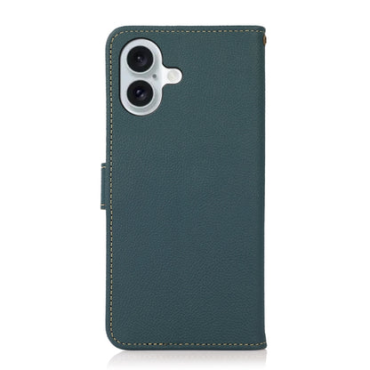 For iPhone 16 Plus KHAZNEH Custer Genuine Leather RFID Phone Case(Green) - iPhone 16 Plus Cases by buy2fix | Online Shopping UK | buy2fix