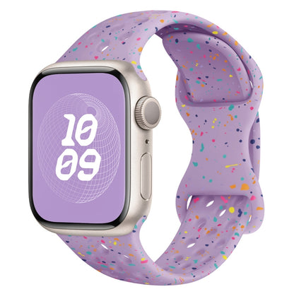 For Apple Watch SE 2023 44mm Hole Style Butterfly Buckle Camouflage Silicone Watch Band(Light Purple) - Watch Bands by buy2fix | Online Shopping UK | buy2fix