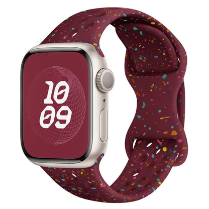 For Apple Watch Ultra 2 49mm Hole Style Butterfly Buckle Camouflage Silicone Watch Band(Wine Red) - Watch Bands by buy2fix | Online Shopping UK | buy2fix