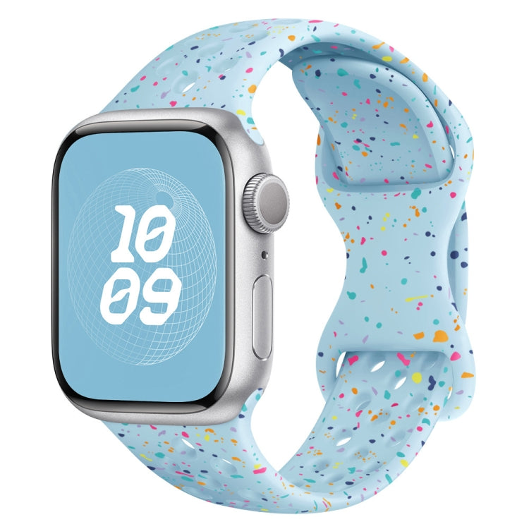 For Apple Watch Series 6 44mm Hole Style Butterfly Buckle Camouflage Silicone Watch Band(Light Blue) - Watch Bands by buy2fix | Online Shopping UK | buy2fix