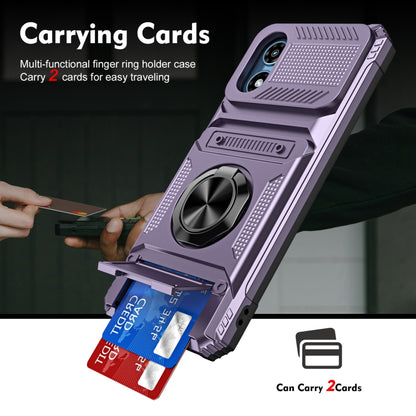 For Motorola Moto G Play 4G 2024 TPU+PC Shockproof Card Slot Phone Case with Metal Ring Holder(Purple) - Motorola Cases by buy2fix | Online Shopping UK | buy2fix