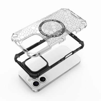 For iPhone 16 Pro Honeycomb Magnetic Ring Shockproof Phone Case(White) - iPhone 16 Pro Cases by buy2fix | Online Shopping UK | buy2fix