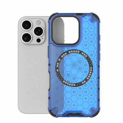 For iPhone 16 Pro Honeycomb Magnetic Ring Shockproof Phone Case(Blue) - iPhone 16 Pro Cases by buy2fix | Online Shopping UK | buy2fix