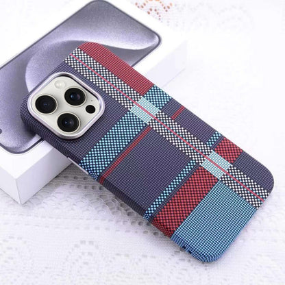 For iPhone 15 Pro Max Kevlar Carbon Fiber Texture MagSafe Magnetic Phone Case(Red Blue Checkered) - iPhone 15 Pro Max Cases by buy2fix | Online Shopping UK | buy2fix