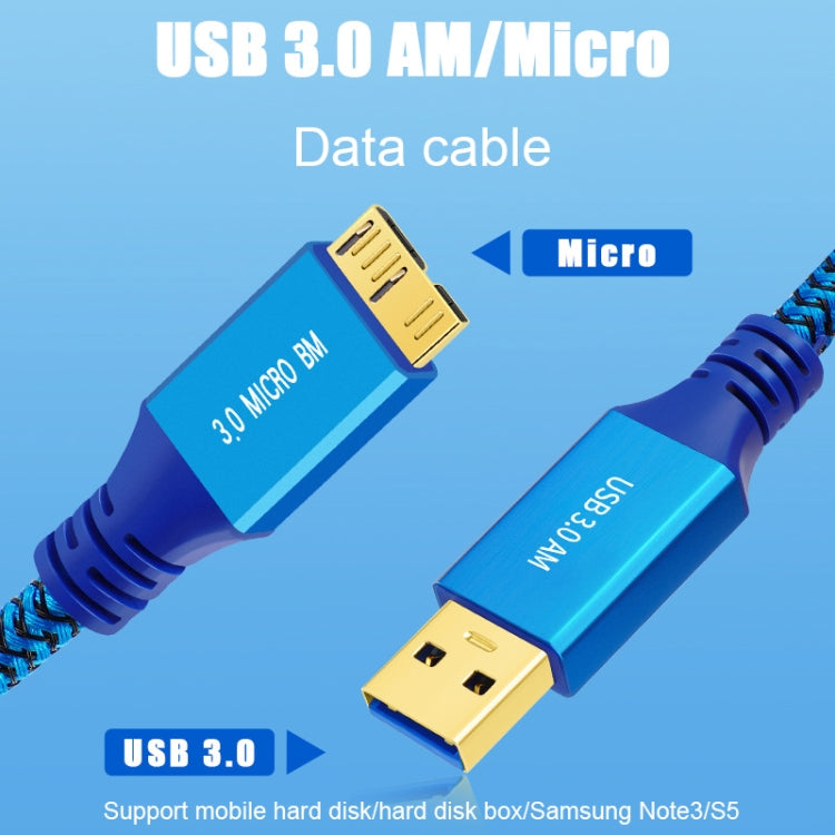 USB 3.0 Male To Micro USB 3.0 Male Braided Cable, Length:1m(Blue) - USB 3.0 by buy2fix | Online Shopping UK | buy2fix