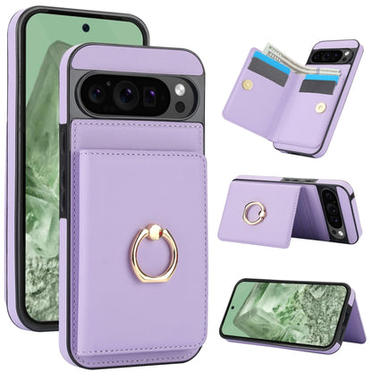 For Google Pixel 9 Pro XL RFID Anti-theft Card Ring Holder Phone Case(Purple) - Google Cases by buy2fix | Online Shopping UK | buy2fix