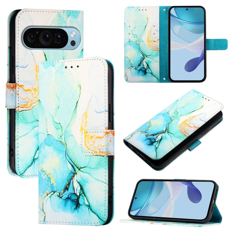 For Google Pixel 9 Pro XL PT003 Marble Pattern Flip Leather Phone Case(Green) - Google Cases by buy2fix | Online Shopping UK | buy2fix