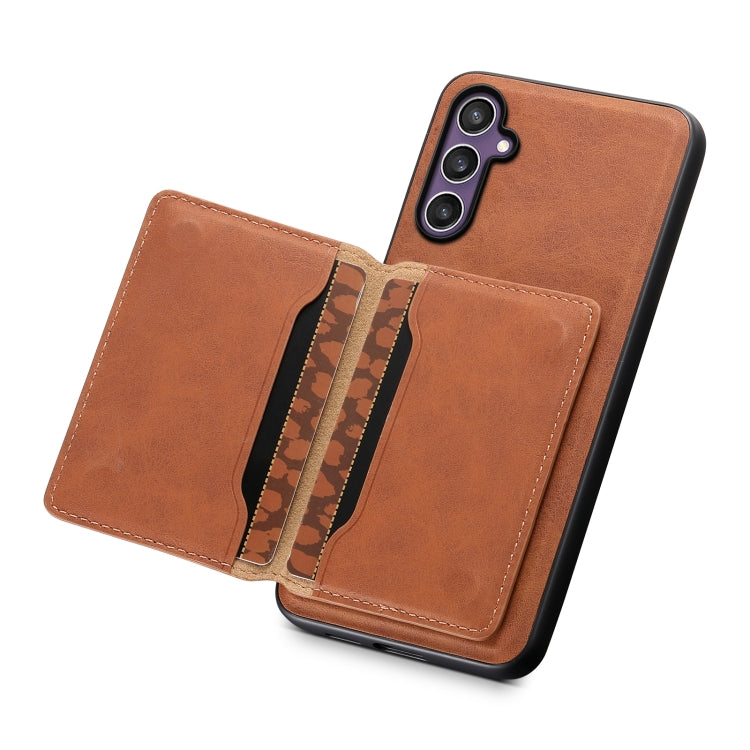 For Samsung Galaxy S24 5G Denior D13 Retro Texture Leather MagSafe Card Bag Phone Case(Brown) - Galaxy S24 5G Cases by Denior | Online Shopping UK | buy2fix