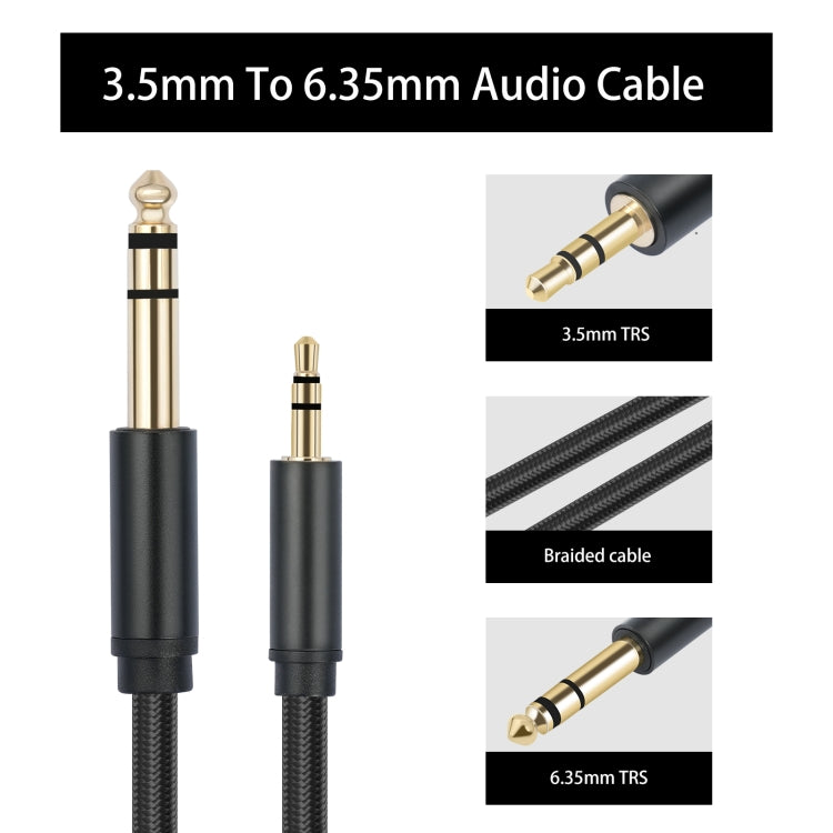 3662-3662BK 3.5mm Male to 6.35mm Male Stereo Amplifier Audio Cable, Length:1m(Black) - Microphone Audio Cable & Connector by buy2fix | Online Shopping UK | buy2fix