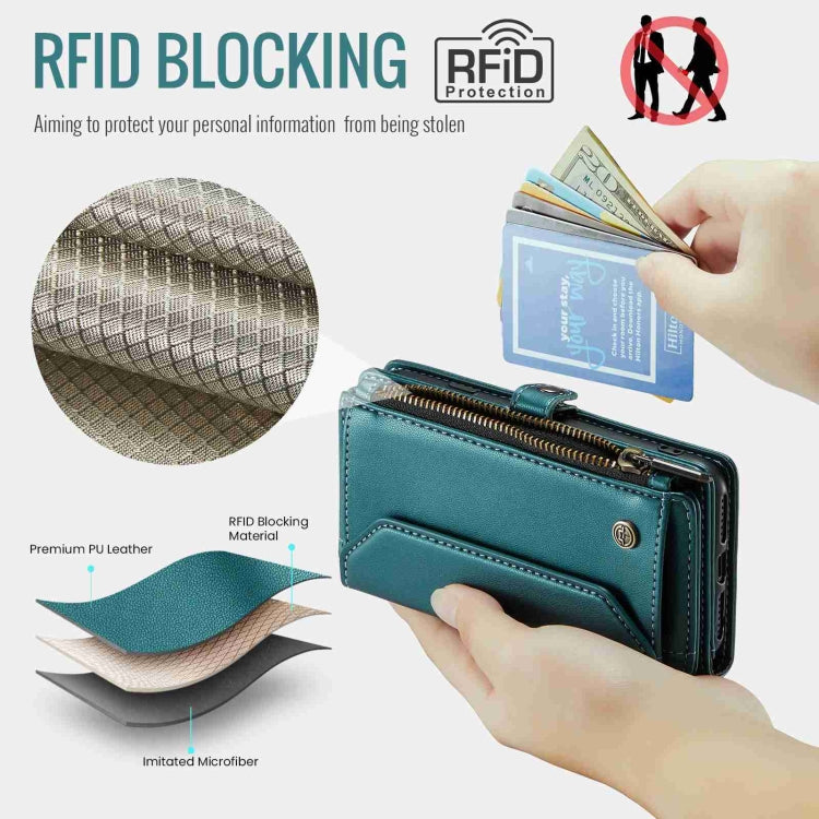 For iPhone 11 Pro Max CaseMe C36 Card Slots Zipper Wallet RFID Anti-theft Leather Phone Case(Blue-green) - iPhone 11 Pro Max Cases by CaseMe | Online Shopping UK | buy2fix