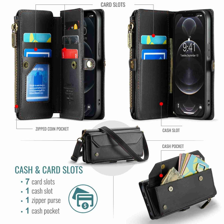 For iPhone 12 Pro Max CaseMe C36 Card Slots Zipper Wallet RFID Anti-theft Leather Phone Case(Black) - iPhone 12 Pro Max Cases by CaseMe | Online Shopping UK | buy2fix