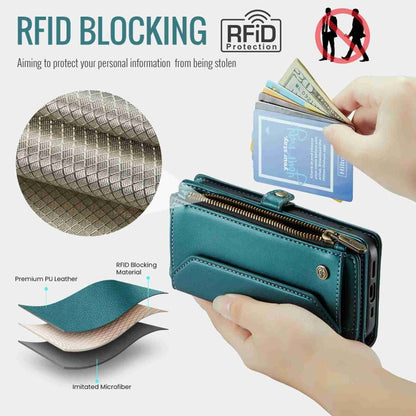 For iPhone 14 Pro Max CaseMe C36 Card Slots Zipper Wallet RFID Anti-theft Leather Phone Case(Blue-green) - iPhone 14 Pro Max Cases by CaseMe | Online Shopping UK | buy2fix