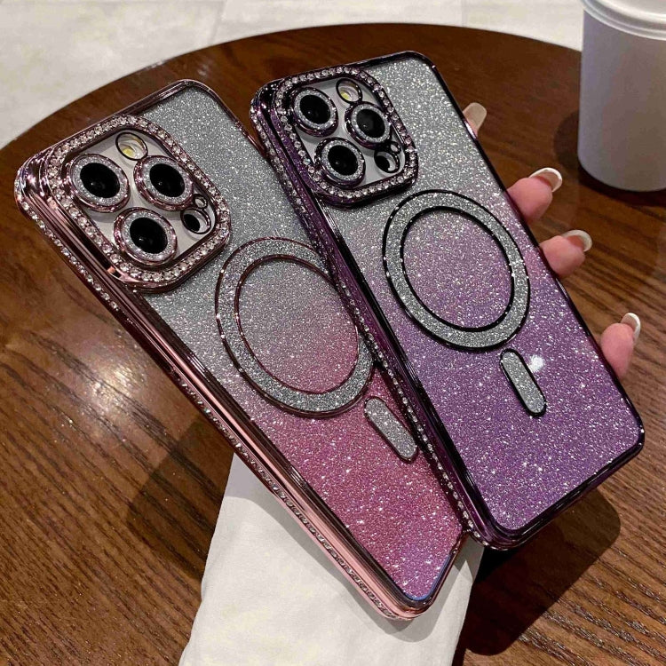 For iPhone 14 Pro Diamond Gradient Glitter Plated MagSafe Phone Case(Purple) - iPhone 14 Pro Cases by buy2fix | Online Shopping UK | buy2fix