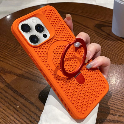 For iPhone 12 Pro Max Hollow Cooling Magsafe Phone Case with Holder(Orange) - iPhone 12 Pro Max Cases by buy2fix | Online Shopping UK | buy2fix