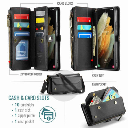 For Samsung Galaxy S21 Ultra 5G CaseMe C36 Card Slots Zipper Wallet RFID Anti-theft Leather Phone Case(Black) - Galaxy S21 Ultra 5G Cases by CaseMe | Online Shopping UK | buy2fix