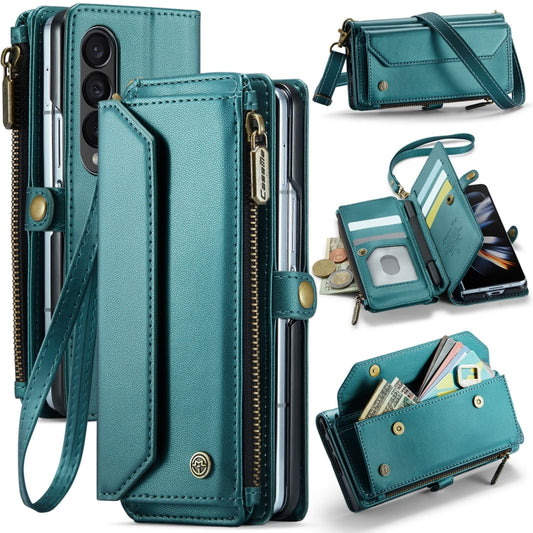 For Samsung Galaxy Z Fold4 CaseMe C36 Card Slots Zipper Wallet RFID Anti-theft Leather Phone Case(Blue-green) - Galaxy Z Fold4 5G Cases by CaseMe | Online Shopping UK | buy2fix