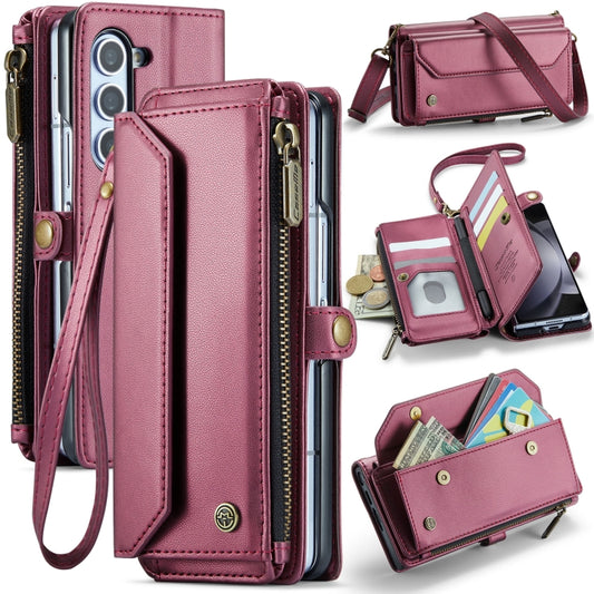 For Samsung Galaxy Z Fold5 CaseMe C36 Card Slots Zipper Wallet RFID Anti-theft Leather Phone Case(Wine Red) - Galaxy Z Fold5 Cases by CaseMe | Online Shopping UK | buy2fix