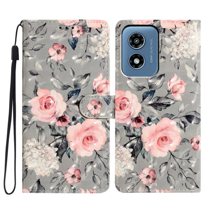 For Motorola Moto G Play 2024 3D Pattern Leather Phone Case(Gray Base Flower) - Motorola Cases by buy2fix | Online Shopping UK | buy2fix