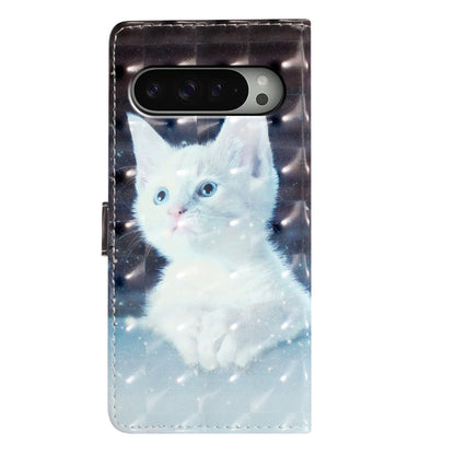 For Google Pixel 9 / 9 Pro 3D Pattern Leather Phone Case(White Cat) - Google Cases by buy2fix | Online Shopping UK | buy2fix