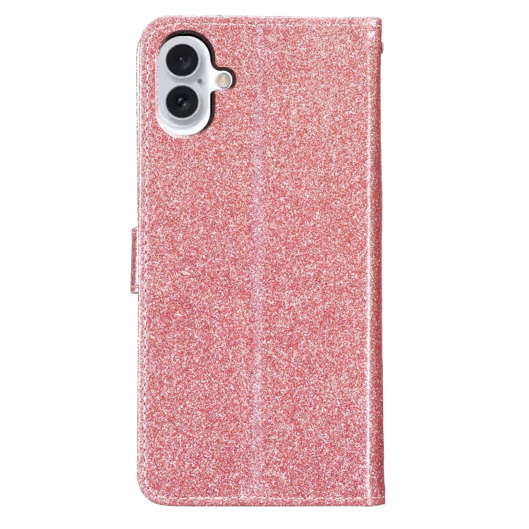 For iPhone 16 Glitter Powder Flip Leather Phone Case(Rose Gold) - iPhone 16 Cases by buy2fix | Online Shopping UK | buy2fix