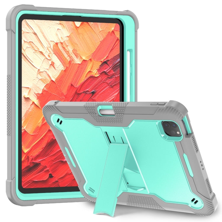 For iPad Pro 11 2024 Shockproof Silicone Hybrid PC Tablet Case with Holder(Mint Green + Grey) - iPad Pro 11 2024 Cases by buy2fix | Online Shopping UK | buy2fix