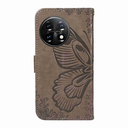 For OnePlus 11 5G Swallowtail Butterfly Embossed Leather Phone Case(Grey) - OnePlus Cases by buy2fix | Online Shopping UK | buy2fix