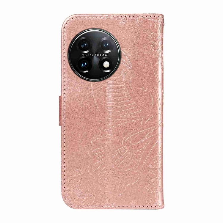 For OnePlus 11 5G Swallowtail Butterfly Embossed Leather Phone Case(Rose Gold) - OnePlus Cases by buy2fix | Online Shopping UK | buy2fix