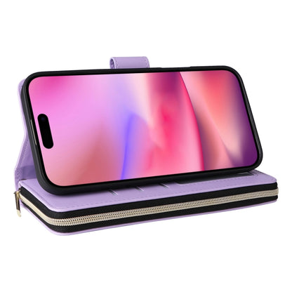 For iPhone 16 Crossbody Rhombic Zipper Tower Buckle Leather Phone Case with Lanyard(Purple) - iPhone 16 Cases by buy2fix | Online Shopping UK | buy2fix