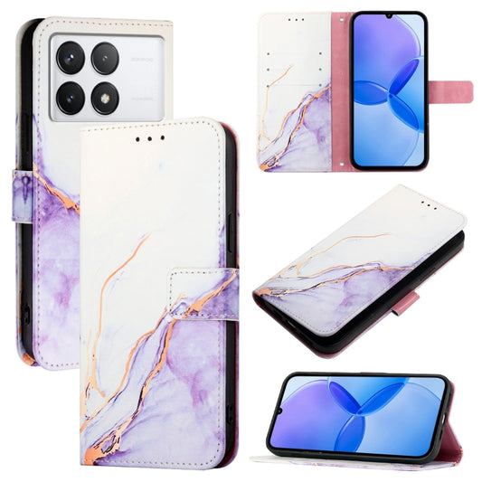 For Xiaomi Redmi K70 / K70 Pro PT003 Marble Pattern Flip Leather Phone Case(White Purple) - K70 Cases by buy2fix | Online Shopping UK | buy2fix