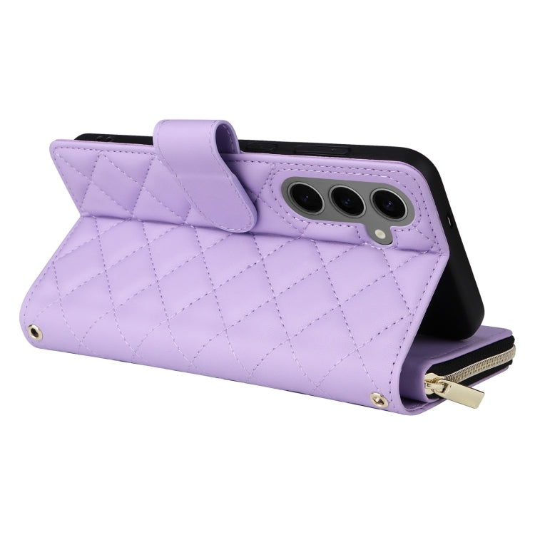 For Samsung Galaxy S25+ 5G Crossbody Rhombic Zipper Tower Buckle Leather Phone Case with Lanyard(Purple) - Galaxy S25+ 5G Cases by buy2fix | Online Shopping UK | buy2fix