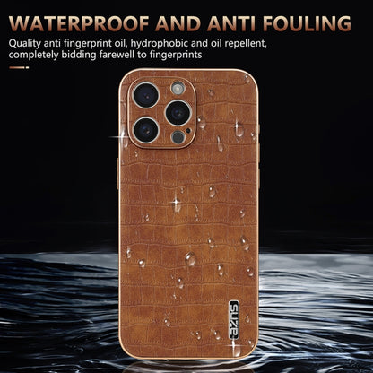 For iPhone 15 Pro Max AZNS Electroplated Frame Crocodile Texture Full Coverage Phone Case(Brown) - iPhone 15 Pro Max Cases by AZNS | Online Shopping UK | buy2fix