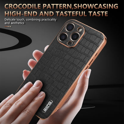 For iPhone 16 Pro AZNS Electroplated Frame Crocodile Texture Full Coverage Phone Case(Black) - iPhone 16 Pro Cases by AZNS | Online Shopping UK | buy2fix