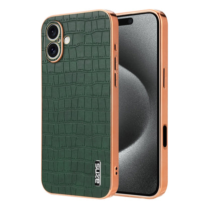 For iPhone 16 Plus AZNS Electroplated Frame Crocodile Texture Full Coverage Phone Case(Green) - iPhone 16 Plus Cases by AZNS | Online Shopping UK | buy2fix