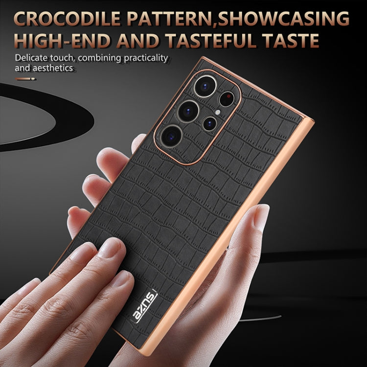 For Samsung Galaxy S24 Ultra 5G AZNS Electroplated Frame Crocodile Texture Full Coverage Phone Case(Brown) - Galaxy S24 Ultra 5G Cases by AZNS | Online Shopping UK | buy2fix