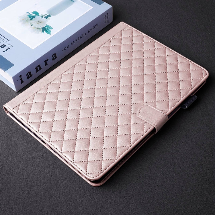 For iPad Pro 11 2024 Rhombus Lattice Leather Smart Tablet Case(Rose Gold) - iPad Pro 11 2024 Cases by buy2fix | Online Shopping UK | buy2fix