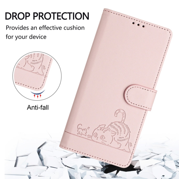 For Blackview A52 Cat Rat Embossed Pattern RFID Leather Phone Case with Lanyard(Pink) - More Brand by buy2fix | Online Shopping UK | buy2fix