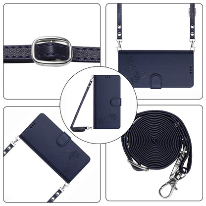 For Blackview A52 Cat Rat Embossed Pattern RFID Leather Phone Case with Lanyard(Blue) - More Brand by buy2fix | Online Shopping UK | buy2fix