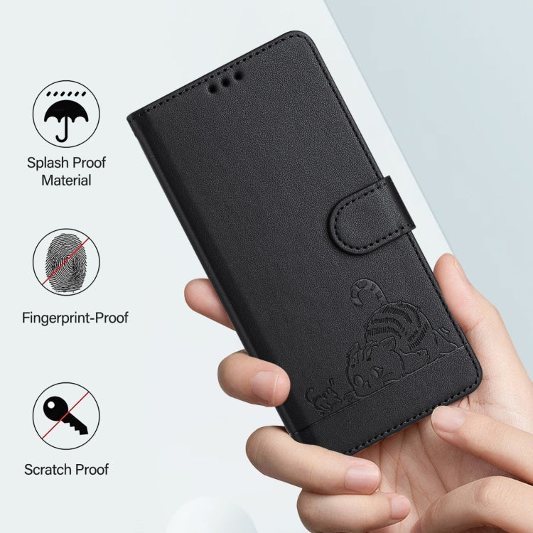 For Blackview Color 8 Cat Rat Embossed Pattern RFID Leather Phone Case with Lanyard(Black) - More Brand by buy2fix | Online Shopping UK | buy2fix