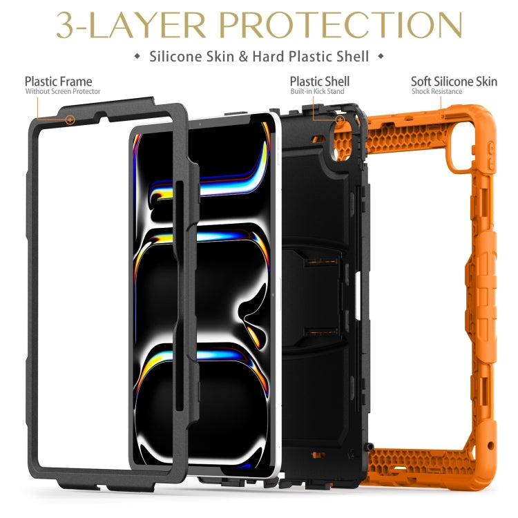 For iPad Pro 13 2024 Silicone Hydric PC Tablet Case with Shoulder Strap & Holder(Orange) - iPad Pro 13 2024 Cases by buy2fix | Online Shopping UK | buy2fix