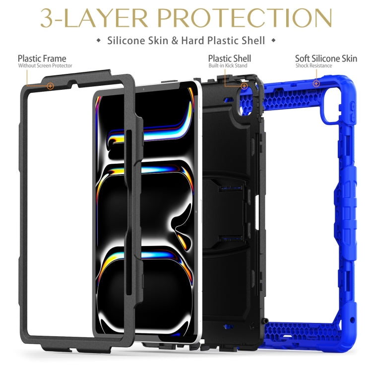 For iPad Pro 13 2024 Silicone Hydric PC Tablet Case with Shoulder Strap & Holder(Blue) - iPad Pro 13 2024 Cases by buy2fix | Online Shopping UK | buy2fix