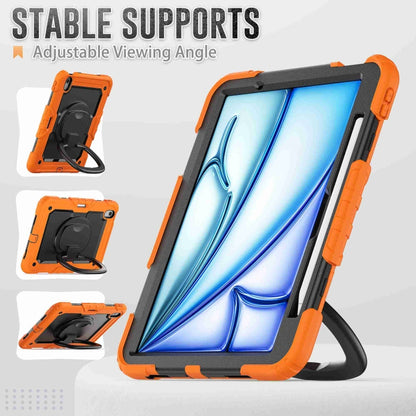 For iPad Air 11 2024 Handle Silicone Hydric PC Tablet Case with Shoulder Strap(Orange) - iPad Air 11 2024 Cases by buy2fix | Online Shopping UK | buy2fix