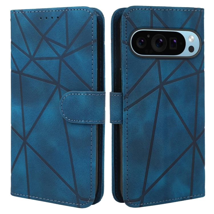 For Google Pixel 9 Pro XL Skin Feel Geometric Lines Leather Phone Case(Blue) - Google Cases by buy2fix | Online Shopping UK | buy2fix